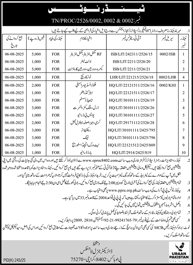 Uraan Pakistan Karachi Tender Notice